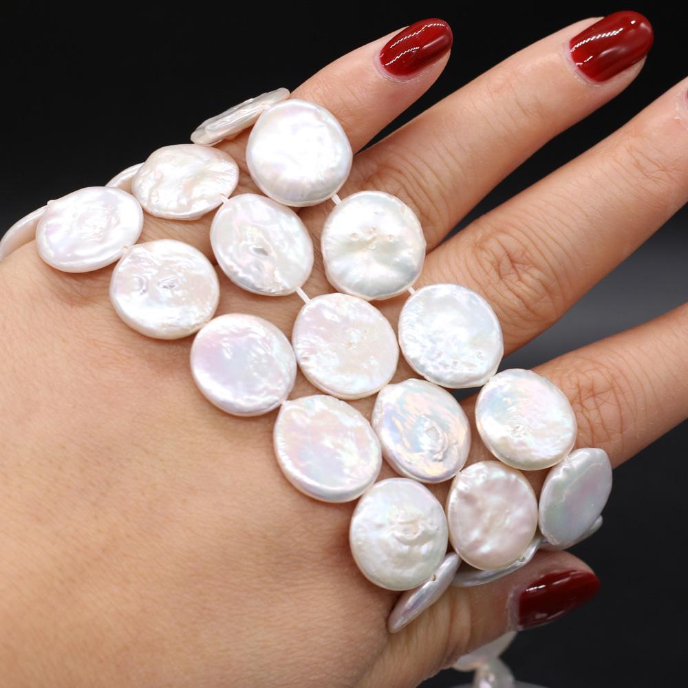 1String, White Baroque Pearls, Button Shape Natural Pearls Beads, 15-16mm, for DIY Necklaces Bracelets Accessories, Jewelry Making Gift 36cm