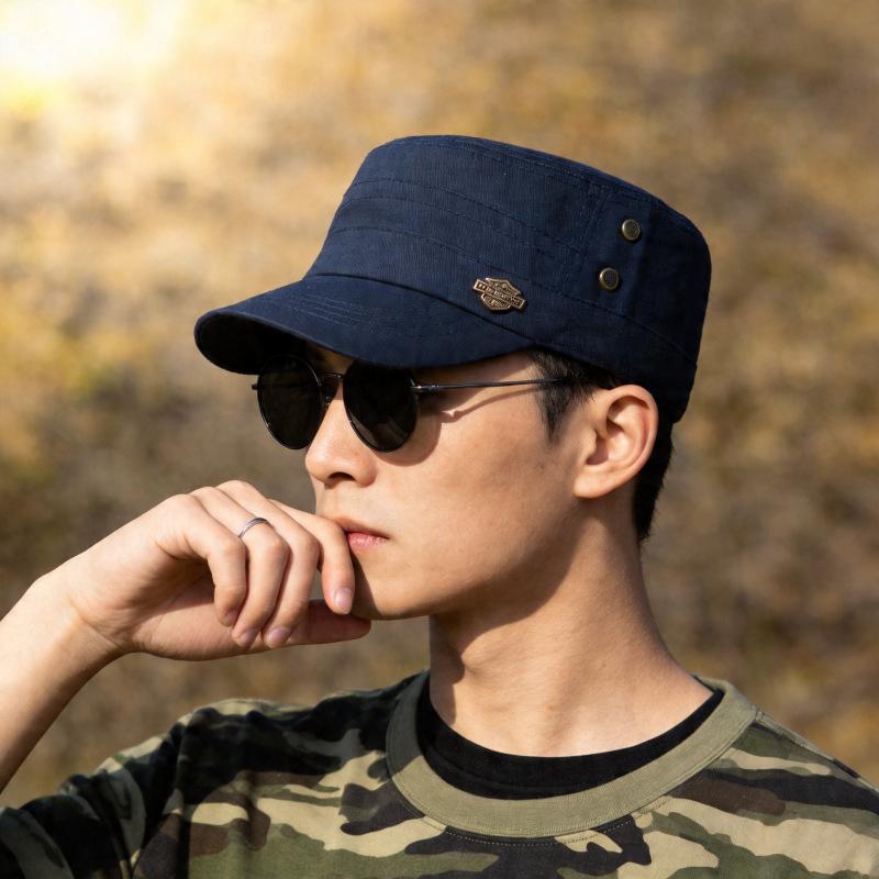 Flat top hat men's four seasons new trendy fashion outdoor casual versatile crown UV protection cap