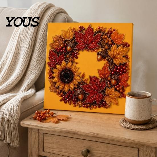 Autumn Craft Kits for Beginners Pumpkin Faux Pearl Art Kit, Fall Wreath Painting Harvest Festival Party Favors 3D Bead Kit Adults Beginners, Home Wall