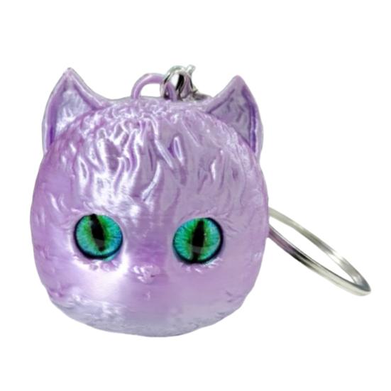 Playful Cat Bag Decoration 3D Printed Head Keychain, Cute Kawaii Kitten Charm with Pearlescent Finish & Bright Green Eyes, Lightweight Animal Pendant
