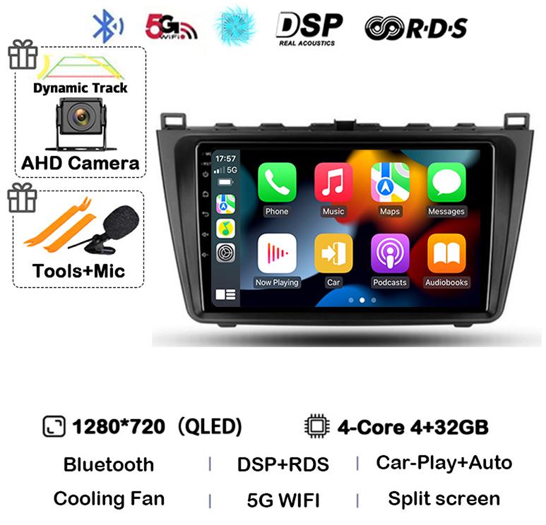Car Radio Android14 Carplay Auto For Mazda 6 GH 2007 2008 2009 2010 2011 2012 Multimedia GPS Video Player Stereo 2din Head Unit