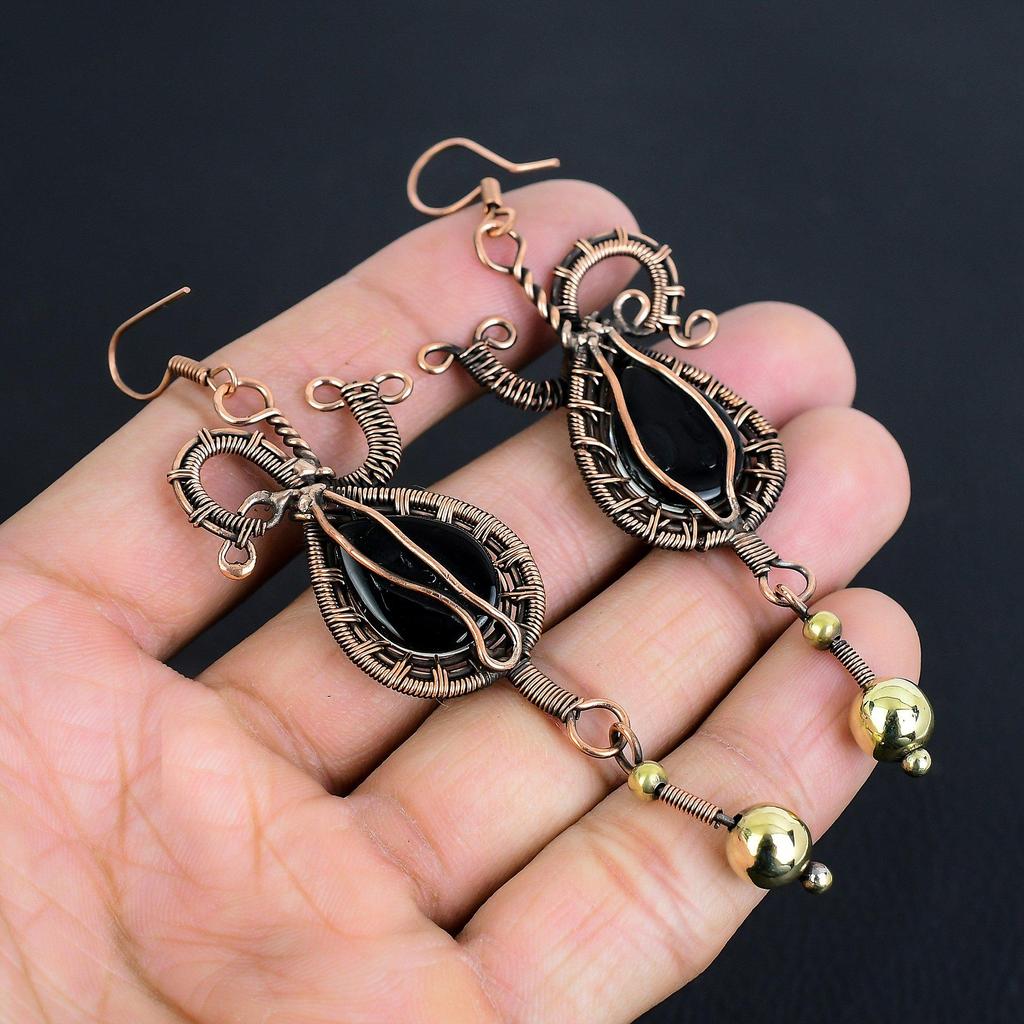 Australian Triplet Opal Earrings, 999 Copper Wire Wrapped Earrings, Handmade Gemstone Jewelry Earrings For Memorial Day