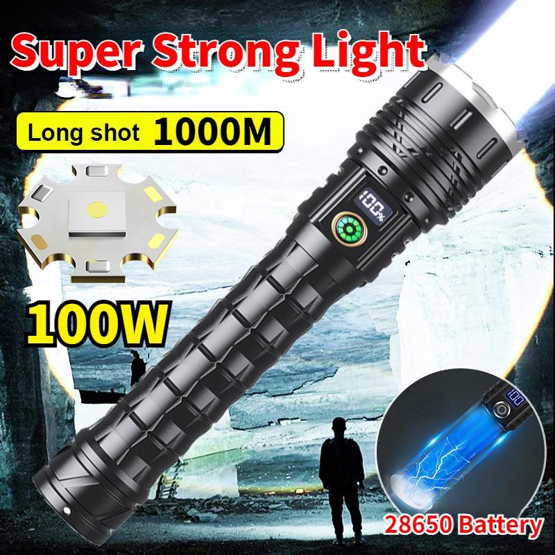 2*28650 Battery 10000mAh High Power LED Flashlights Type-C Rechargeable LED Torch 5000M Ultra Powerful Flashlight Outdoor LED Lantern