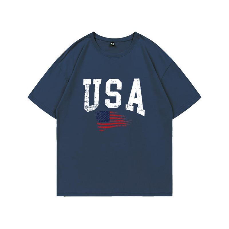 Summer Pure Cotton Short Sleeved Flag Letter Combination Printed Shoulder Down Women's T-shirt Fashionable Casual Women's Top T-Shirts Women’s