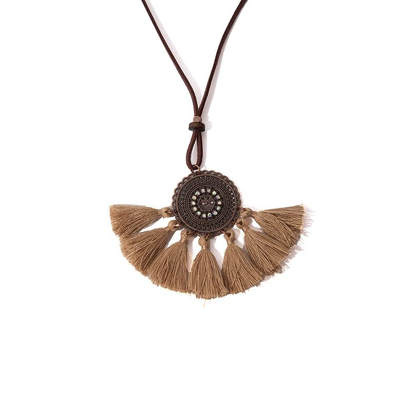 Resin Round Hollow Pendant Necklaces For Women Trendy Black Leather Rope Long Sweater Chain Necklaces Party Jewelry