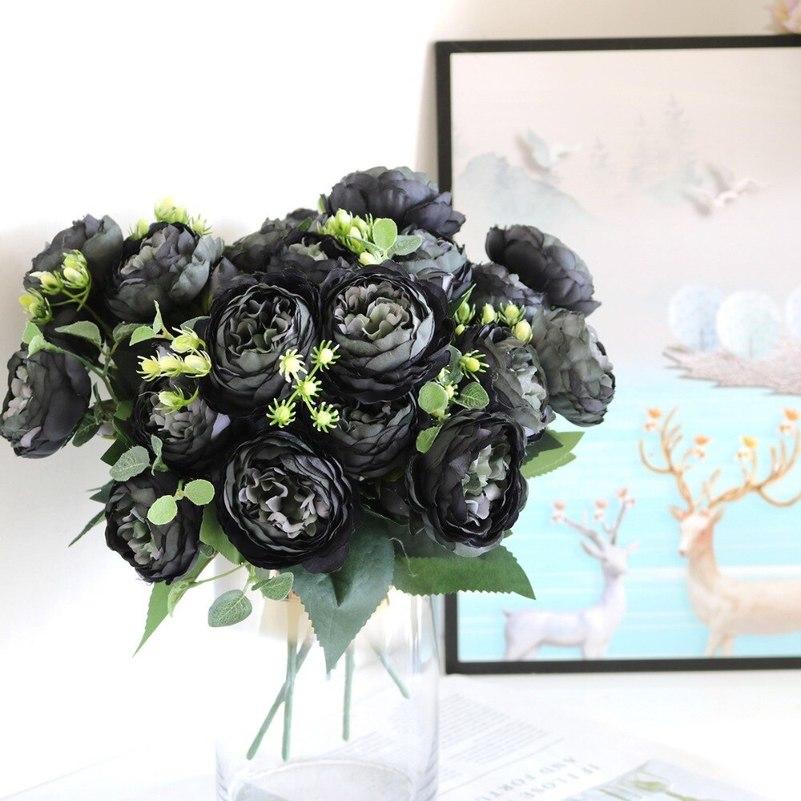 Buy 9 heads Artificial Peony Tea Rose Flowers Camellia Silk Fake Flower ...