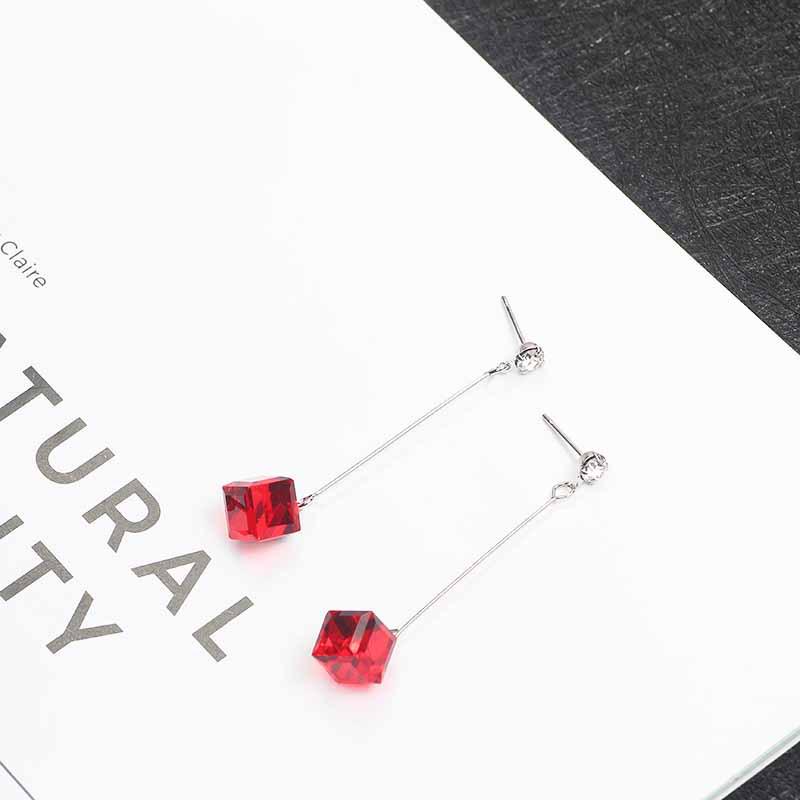 E172 Temperament Super Translucent Square Three-Dimensional Crystal Long Simple Earrings Earrings Women