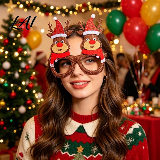 Christmas Decoration Glasses Glasses Glitter Holiday Party Frames Santa Hat Snowman Tree Bear Funny Eyeglasses for Favors