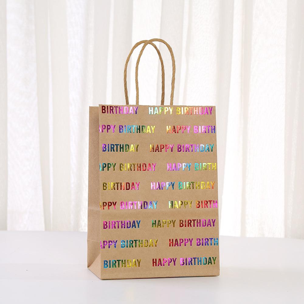 12/30pcs Rainbow Foil Kraft Gift Bags With Handles Paper Party Favor Bags For Birthday Gifts Candy Treats And Small Presents