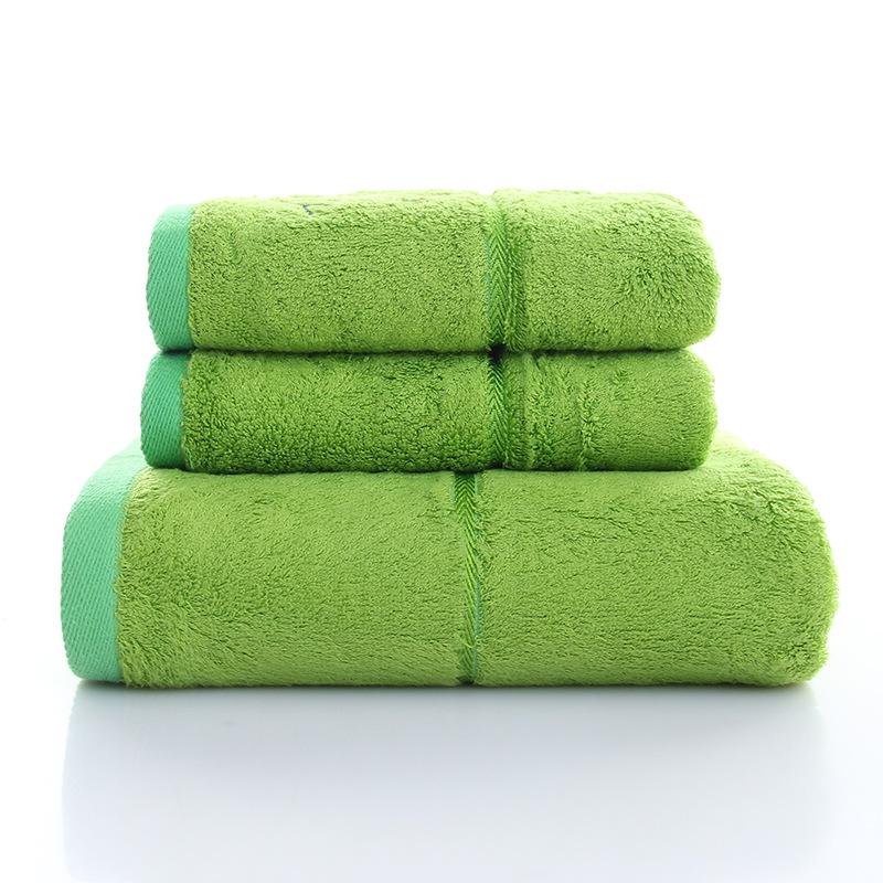 Bamboo Charcoal Embroidered Bath Towel Gift Set - Thick, Solid Color, 32-Count Single Yarn