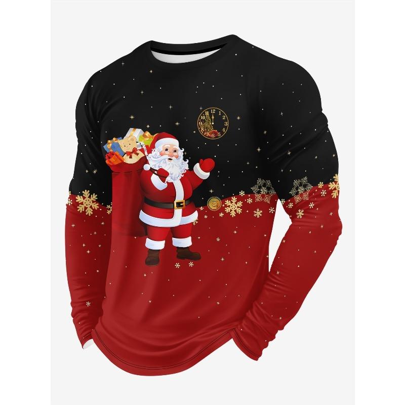 Christmas Elements Santa Claus 3D Printing Men's Spring Autumn Tops T-shirts Fashion Versatile Loose Breathable Long Sleeve O-neck T-shirt Casual