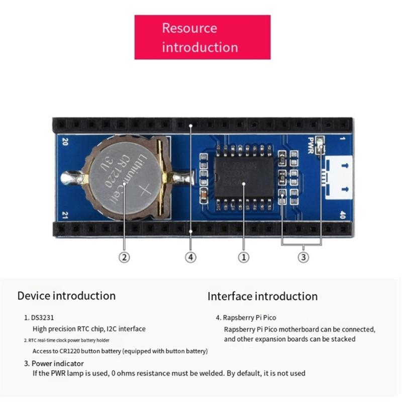 Clock Extension Board Module RTCs Expansion Board for I2C RTCs Chip High Precision for RaspberryPiPico