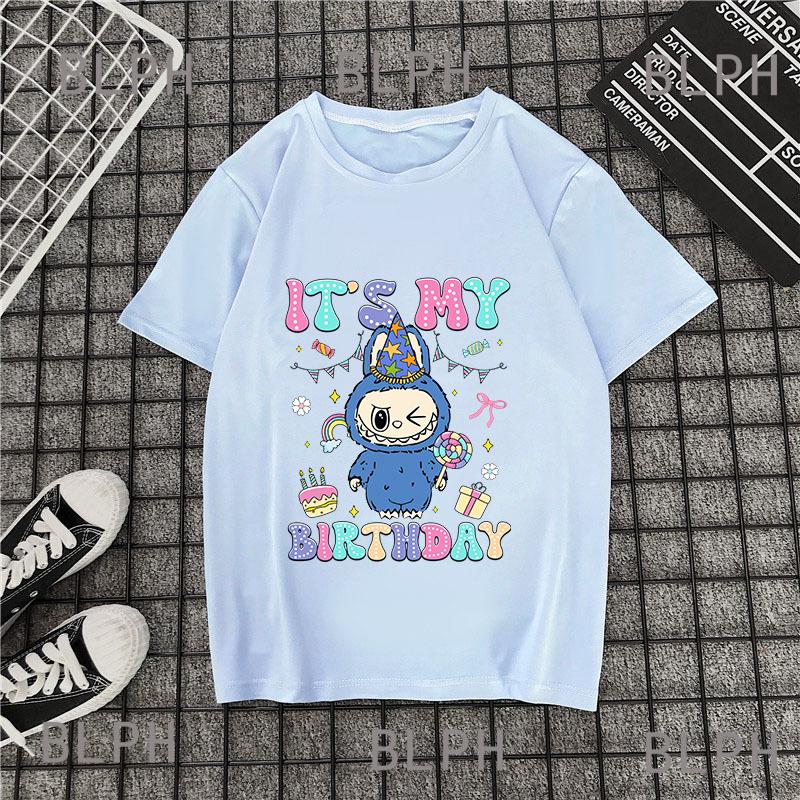 Letní nové tričko s potiskem Labubu pro muže a dívky, dětské tričko, s krátkým rukávem, prodyšné a absorbující pot