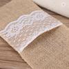 10Pcs Burlap Tabbleware Holder Lace Silverware Bag Lightweight Napkin Bag  Wedding Party