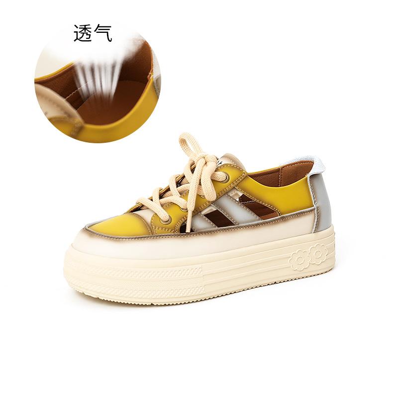 

Кожаные сандалии женские летние 2025 года новые ретро цветные пляжные сандалии на платформе с сумкой на голое тело женские сандалии прилив 40 жёлтый