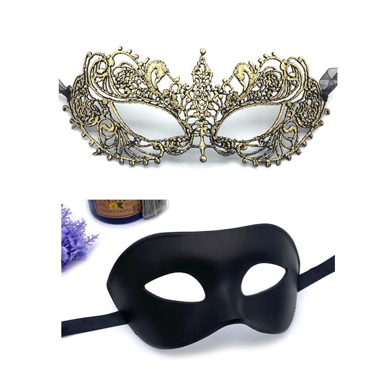 Mask Couple Halloween Set With Rhinestones And Lace For Holiday Party Costumes