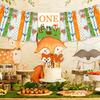 Woodland Animal 1st Birthday Decoration,Woodland Creatures High Chair Banner Baby First Birthday Crown Fox ONE Cake Toppers for Wild One Birthday
