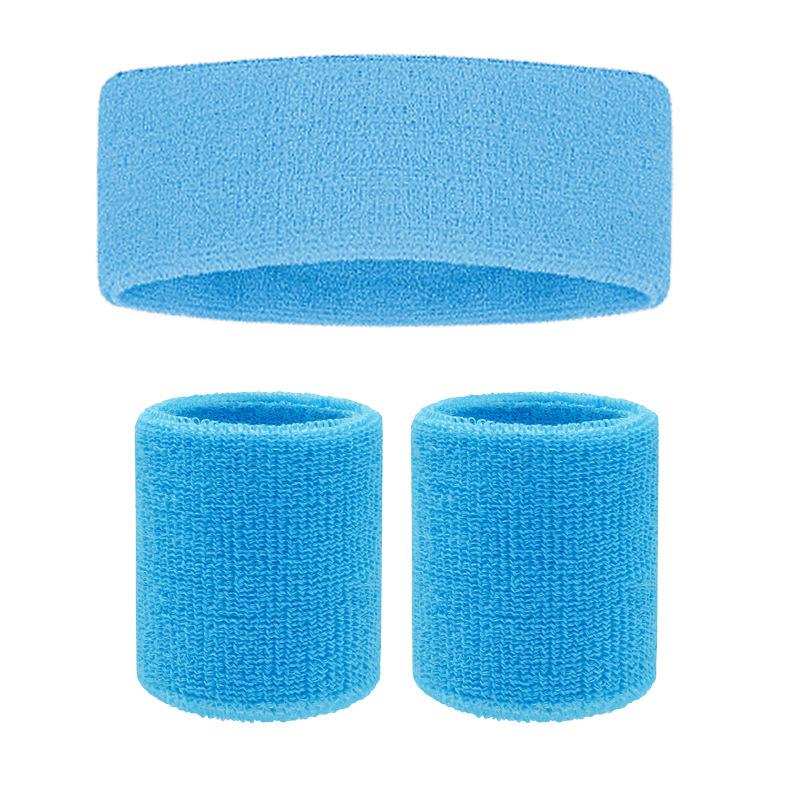Sports Fitness Cycling Basketball Badminton Breathable High Elastic Polyester Cotton Sweat Absorbing Headband Hand Guard Wrist Headband Set