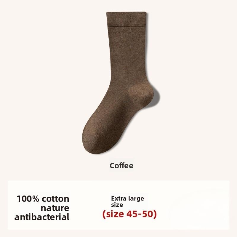 Loose Large-sized Cotton Mid-calf Socks for Men, Black and White All-cotton, Sweat-absorbing and Odor-resistant