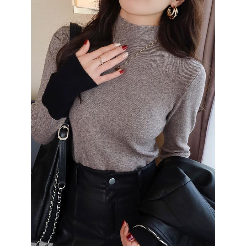 Elegant Semi Turtleneck Knitted Women s Bottom Sweater Fashion Autumn Winter Long Sleeve Casual Splice Tops Fashion Slim Fit Office Basic Clothing one size