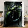 Green Reptile-scale Pattern with Glowing Accents On a Sporty Motorcycle. for All Seasons Blanket Lunch Break Throw Gift