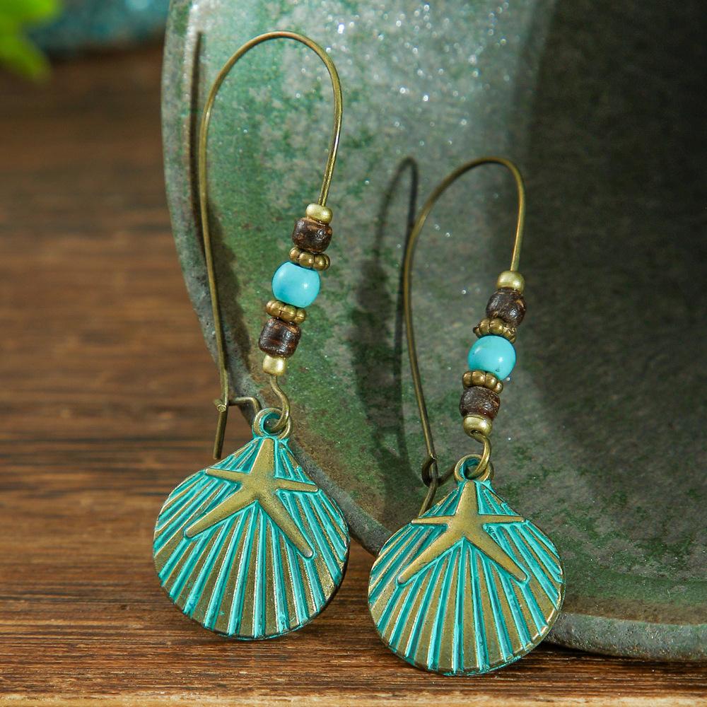 Earrings Ancient Bronze Exaggerated Carved Earrings Women's Bohemian Retro Elements Earrings