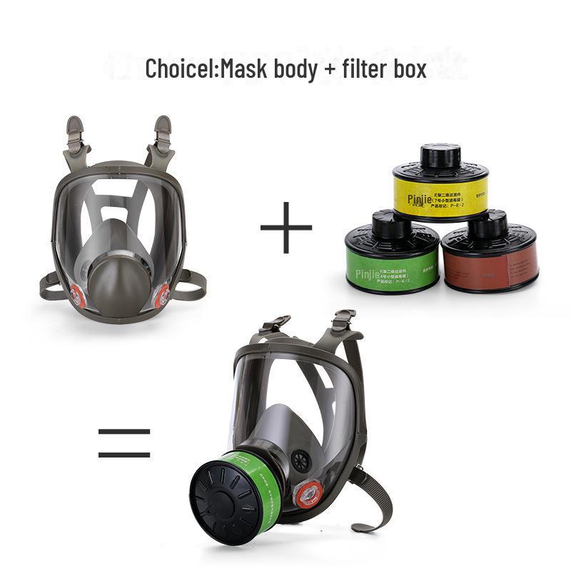 Full Face Silicone Gas Mask for Spray Painting, Chemical Pesticide Protection, Anti-Gas Filter, Wide View.