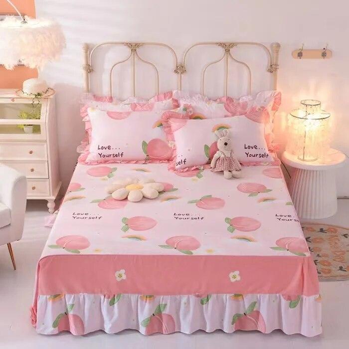 Ensemble de 3 pièces en pur coton doux pour la peau, confortable, anti-acariens, couvre-lit à imprimé floral 100 % coton et 2 taies d'oreiller