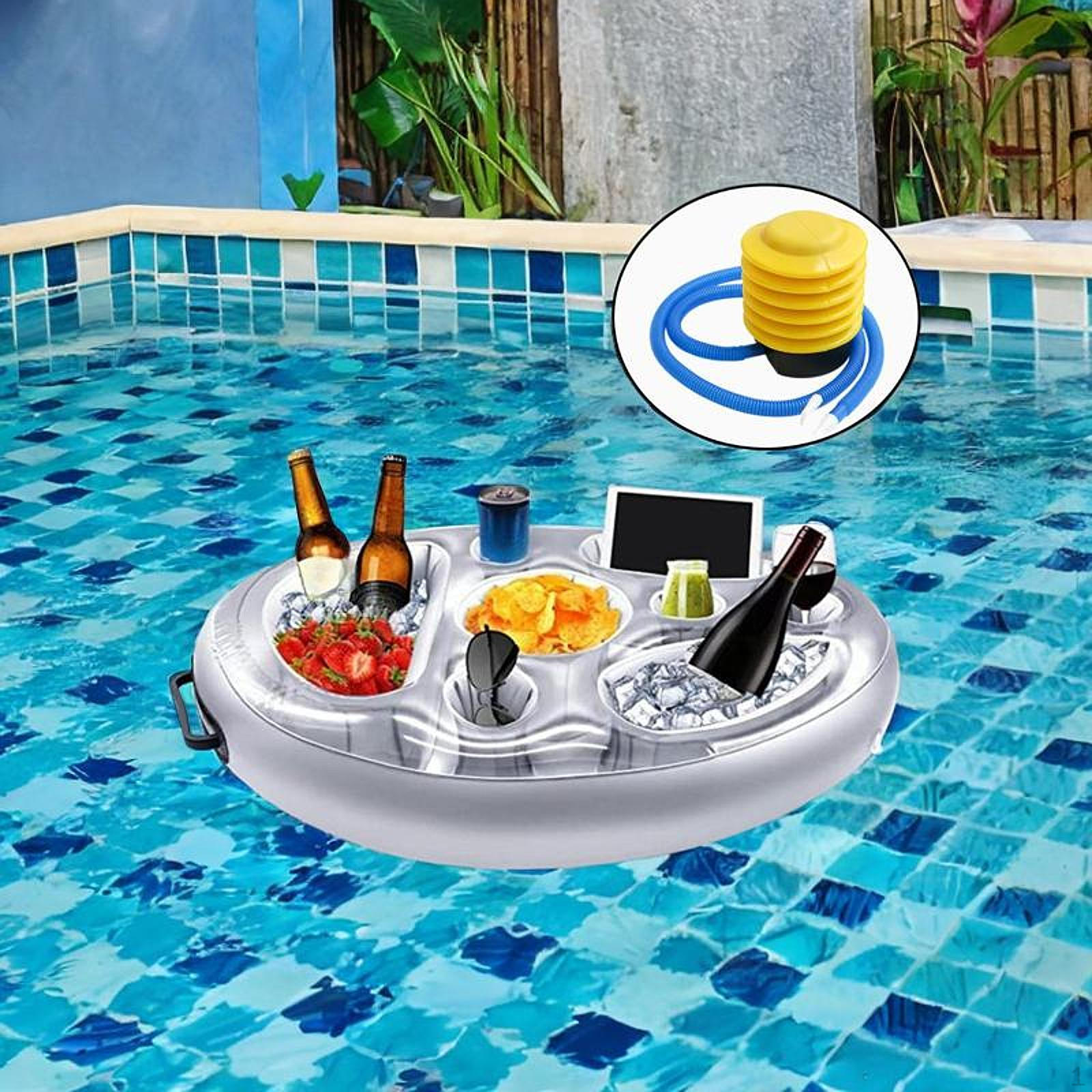 

Надувной поплавок держатель для напитков бассейн напитки плоты поднос стол для помещений with Foot pump