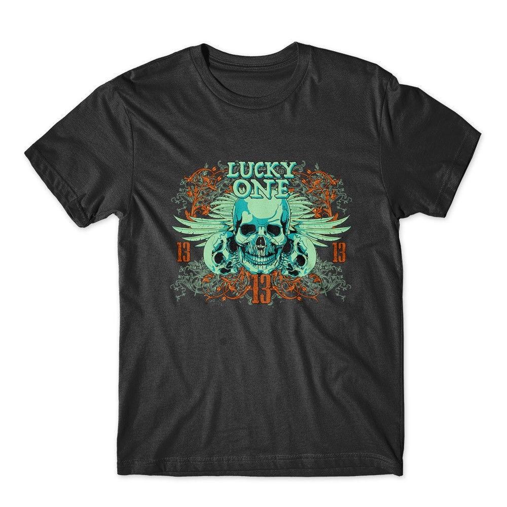 Lucky One T-Shirt. Lucky 13 Skull 100% Cotton Premium Graphic Tee New