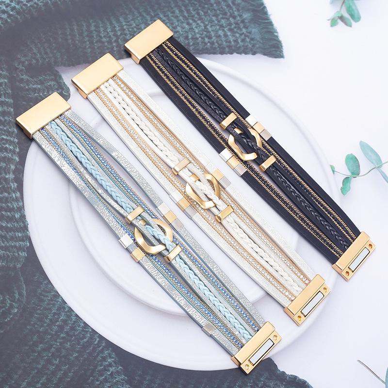 Boho Round Braided Leather Bracelet for Women Men Vintage Multilayer Wrap Wide Bangles Party Jewelry Gifts