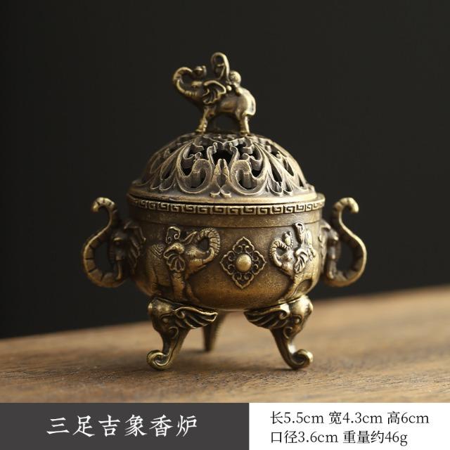 Mini Copper Tripod Incense Burner - Bronze Hollow Out Censer with Lid, Incense Stick Holder for Aroma Yoga Home Decor