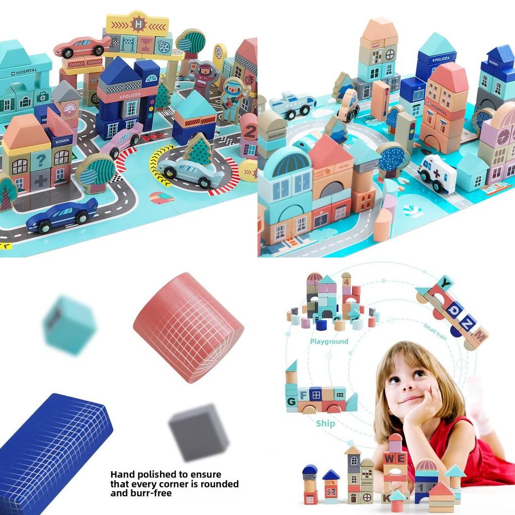 Building Colorful Construction Blocks Wooden Race Car Set Kids Shape Recognize