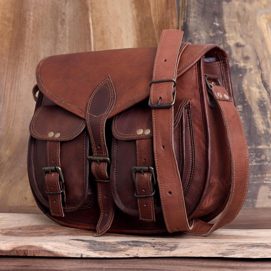Handmade Leather Crossbody Bag: Vintage Saddle Bag, Travel Handbag