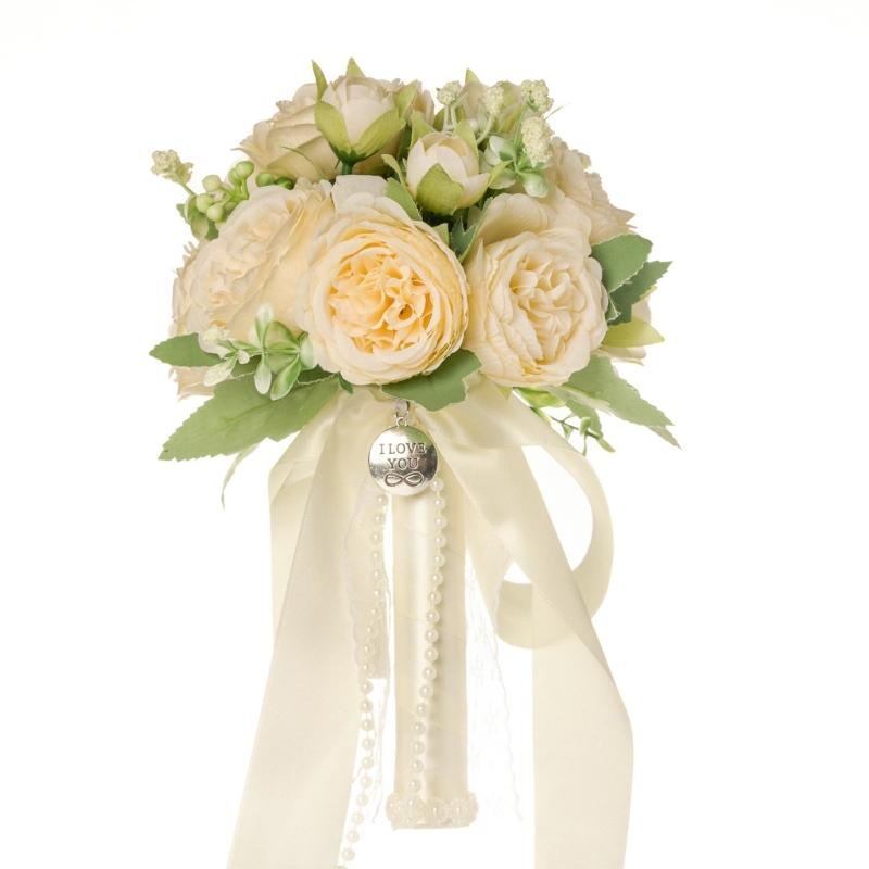 

Traditional White And Green Silk Wedding Arrangement Lightweight Lifelike Flowers For Bride Bridal Party Decoration шампанського