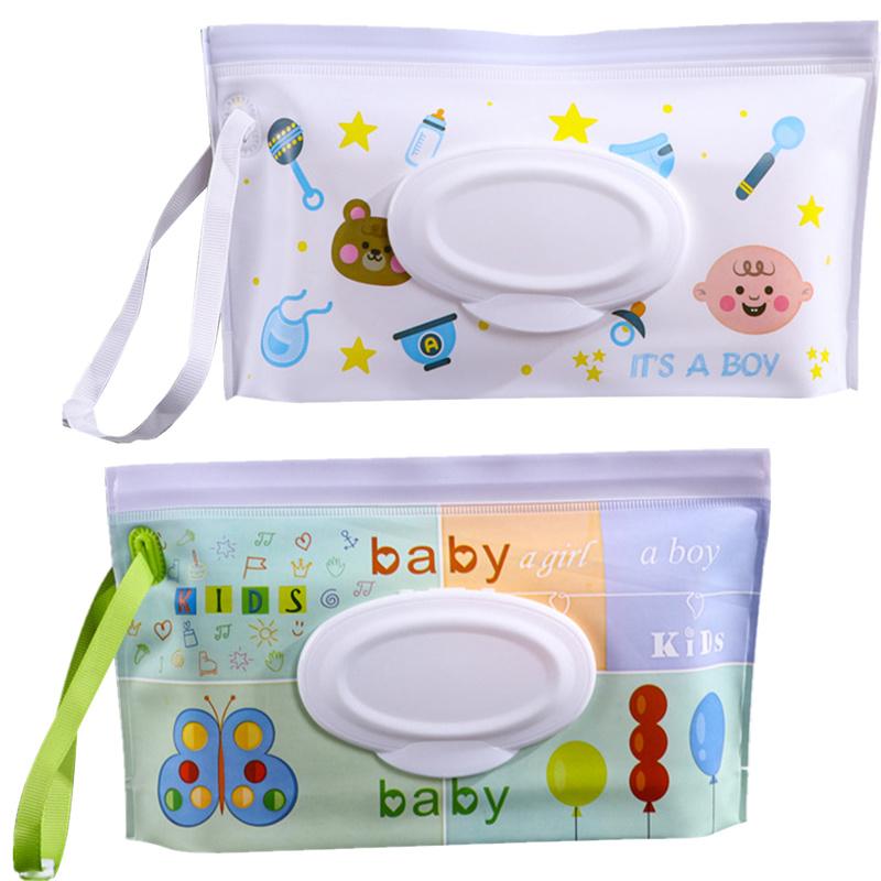 2PC EVA Portable Snap-Strap Tissue Box Wet Wipes Bag Flip Cover Cosmetic Pouch Outdoor Useful Baby Stroller Accessories