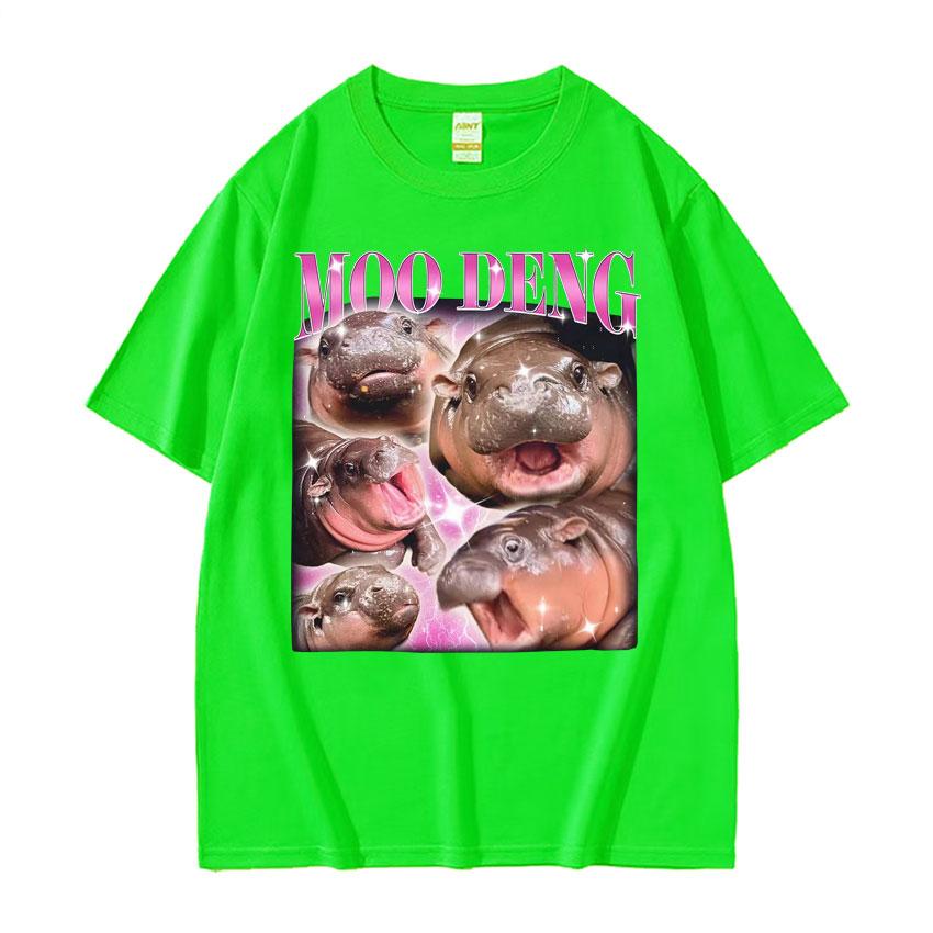 Cute Moo Deng Baby Hippo Funny Meme T Shirts Men Women Casual Cotton Short Sleeve Tshirt Vintage Hip Hop Streetwear Tshirt Tops