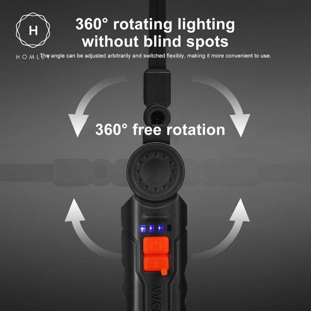 Homlly Portable Magnetic Rechargeable LED Flash Light Torch Lamp with 360 Degrees Rotate
