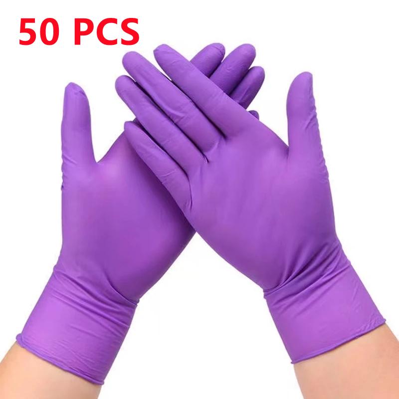 20/50/100PCS Purple Disposable Nitrile Gloves Waterproof Non-Slip Glove for Work Kitchen Household Cleaning Beauty Salon Haircut