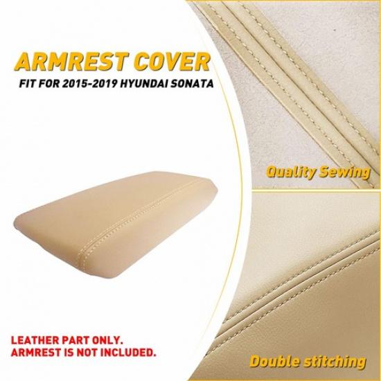 Fits 2015-19 Hyundai Sonata Center Console Lid Armrest Leather Protect Cover Tan 1x Beige Console Lid Armr