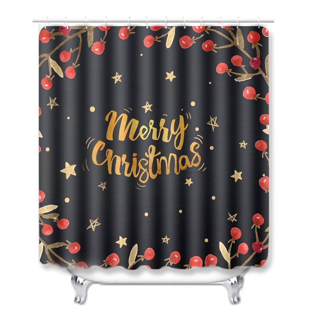 Christmas Shower Curtain Floor Mat Combination Four-Piece Set Kitchen Door Mat Bedroom Living Room Carpet