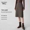 SLLSKY Vintage Plaid High-Waisted Midi Pencil Skirt
