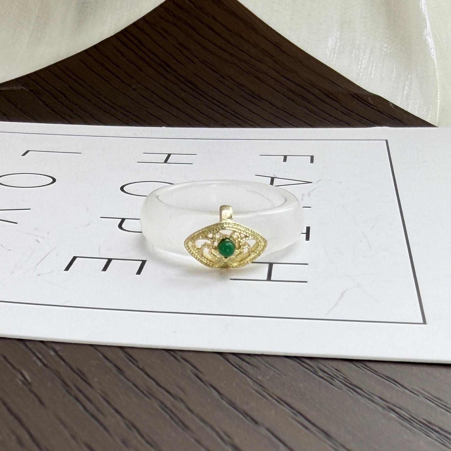 S925 Silver Chalcedony Hotan Jade Ring for Woman Vintage Turquoise Jewelry Accessories Girls