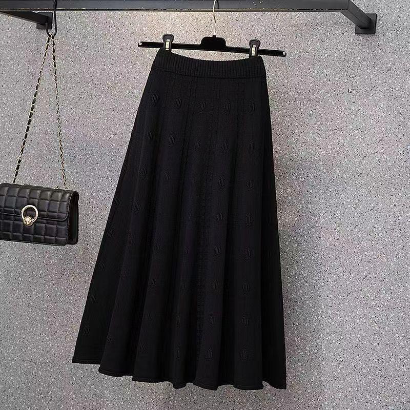 High Waist Jacquard Women's Autumn Winter Knitted Midi Half Skirt A-Line Umbrella Skirt Elegant Wool Long Skirt to Match Sweaters