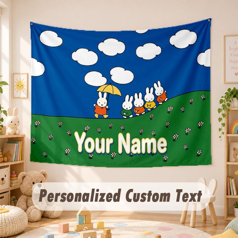 Custom Name Text Tapestry,Miffy Boho Wall Hanging, Decorative Backdrop Tapestry For Room