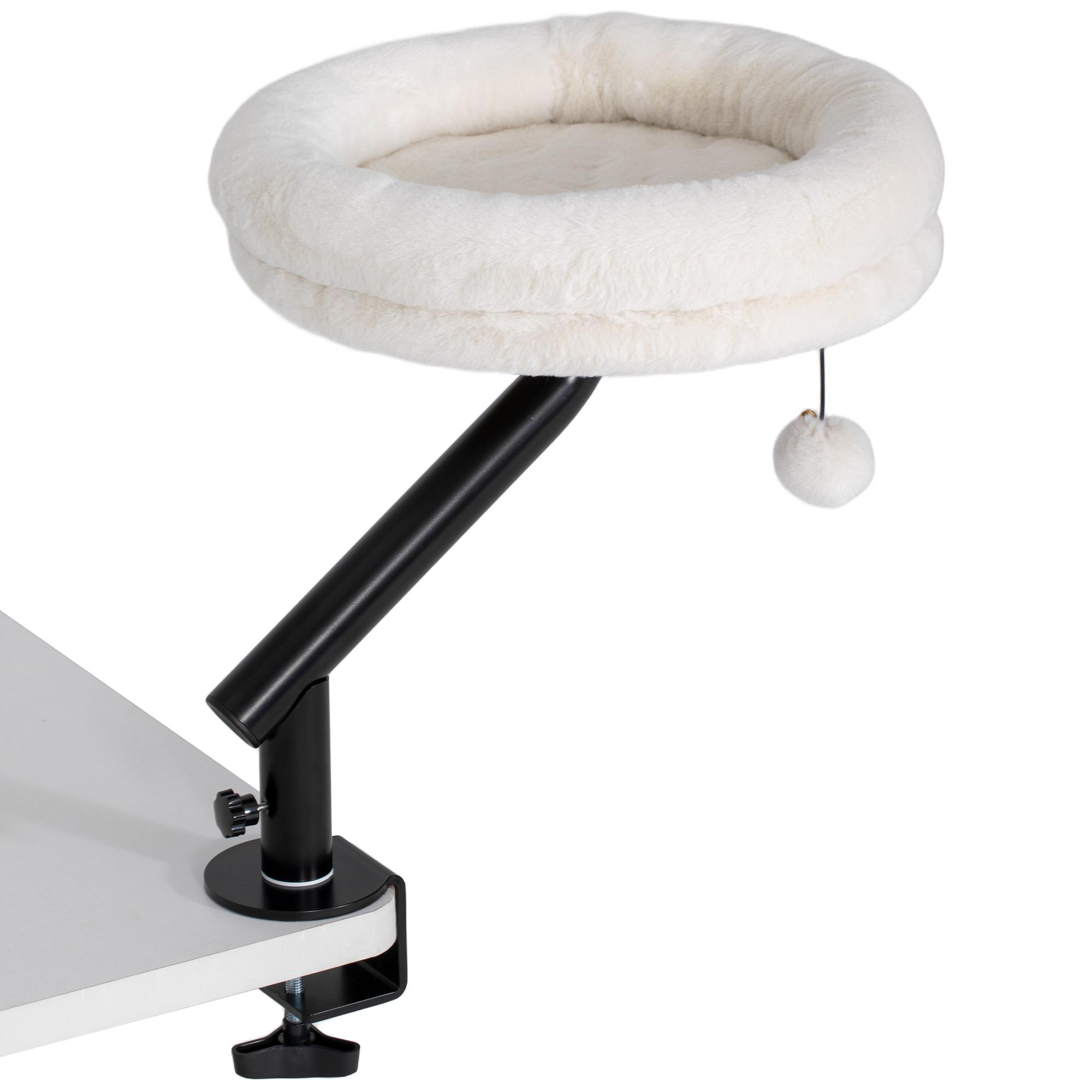 Lit de bureau pour chat Hamac pour chat Rotatif à 360 degrés Réglable Pour Fenêtre Table Travail Blanc Crème