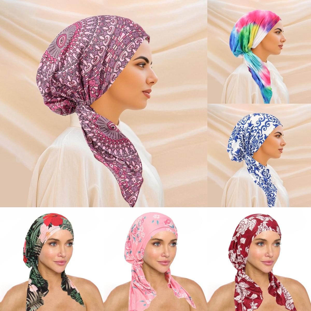 Fashion Glasses M Women's New Head Scarf Hijab Chemo Cap Turban Pre-Tied Headwear Bandana Cancer Hair Loss Headscarf Head Wrap Stretch Hat Hijabs
