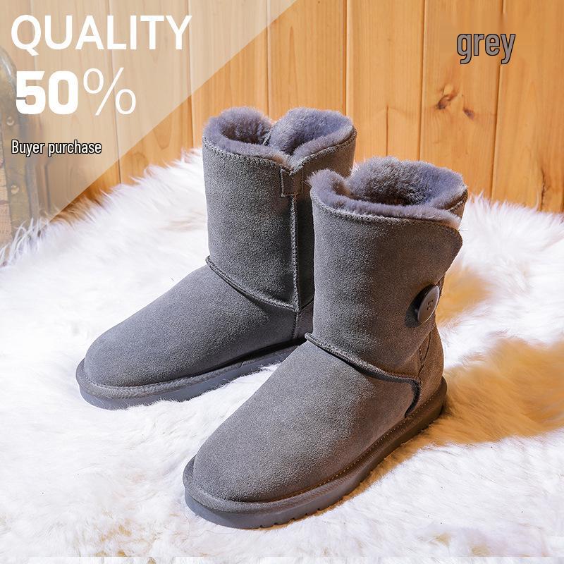 Korean Style Mid-Calf Snow Boots for Women - Warm, Non-Slip, Cowhide, Velvet Lined, Fashionable & Versatile for Winter 2025