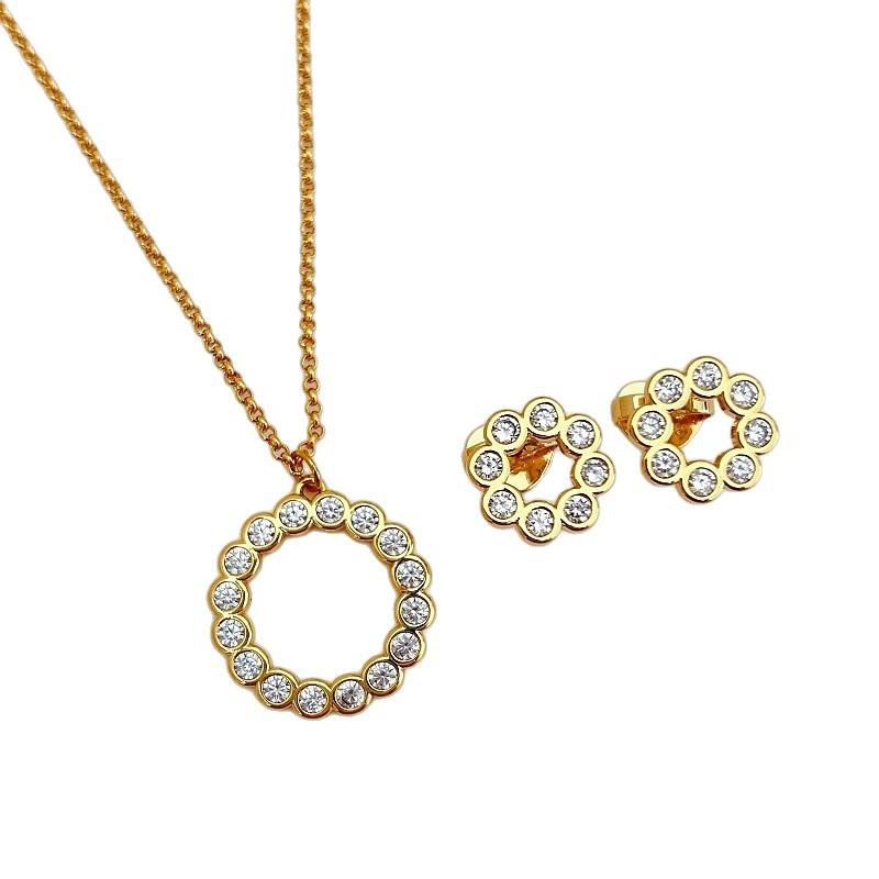 Geometric Round Ring Zircon Necklace, Fresh And Sweet Temperament, Flower-Shaped Stud Earrings, Exquisite And Versatile Necklace.