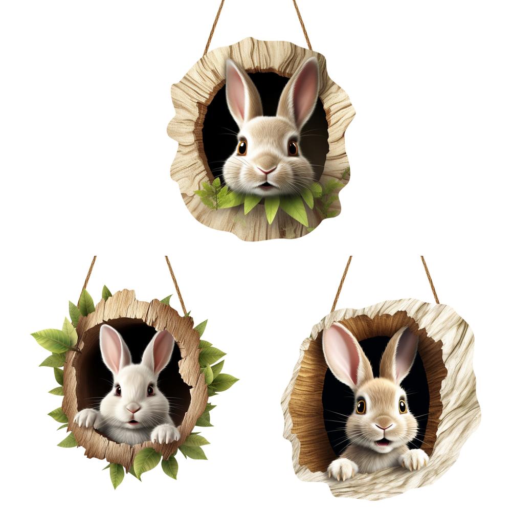 3/1 Set Easter Bunny Door Sign Pendant Decoration Wooden Hanging Spring Happy Rabbit Construction Door Easter Party Decor 2025